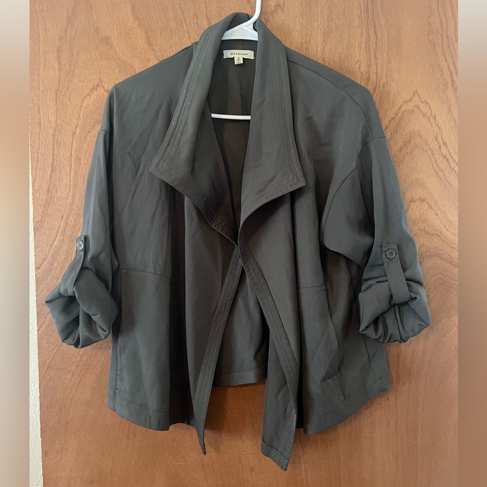 Max Studio Green Utility Jacket with Draped Open Front